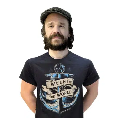 Paddy Maguire wears a shirt Weight of the World